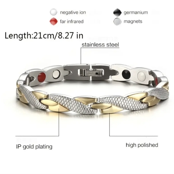 MEN'S Titanium Steel Magnetic for Anxiety & Pain Snake Print Design 18k GP - Picture 5 of 10